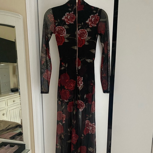 Charlotte Russe one piece rose mesh lined pants jumpsuit suit fitted xs - Picture 8 of 10